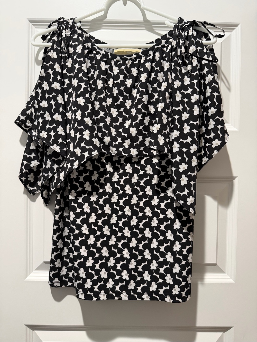 Michael Kors Black and White Floral Cold-Shoulder Blouse